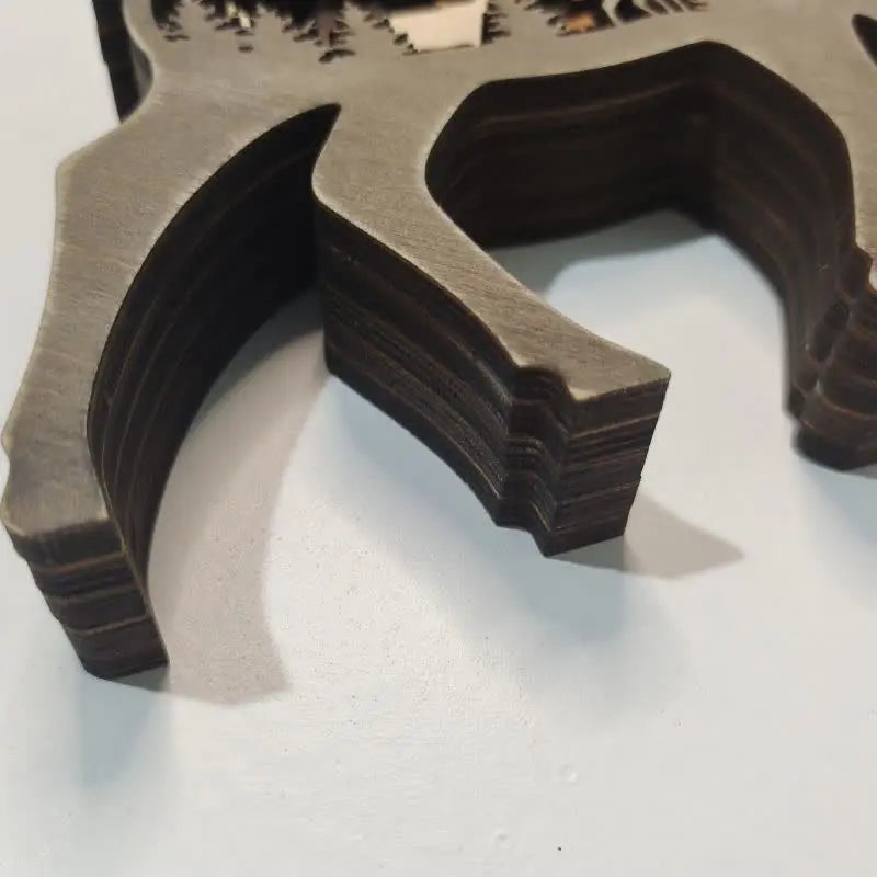 3D wooden animal-shaped handicrafts with lights, featuring deer and elk designs, suitable for home decoration, wall hanging, and tabletop display.