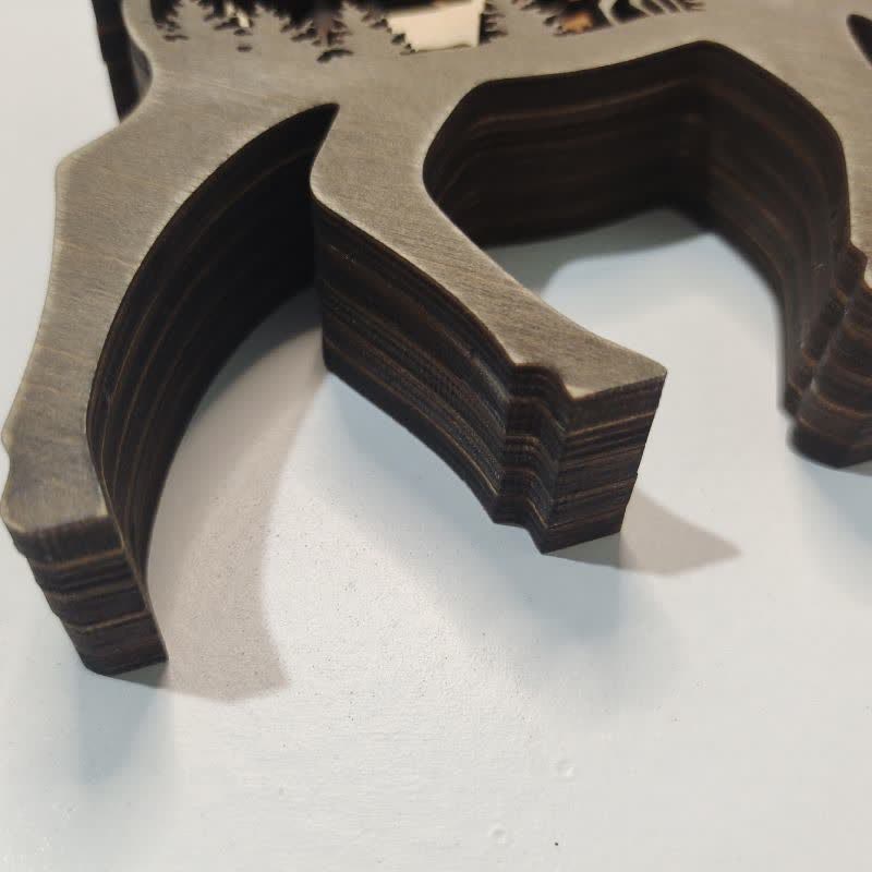 3D wooden animal-shaped handicrafts with lights, featuring deer and elk designs, suitable for home decoration, wall hanging, and tabletop display.